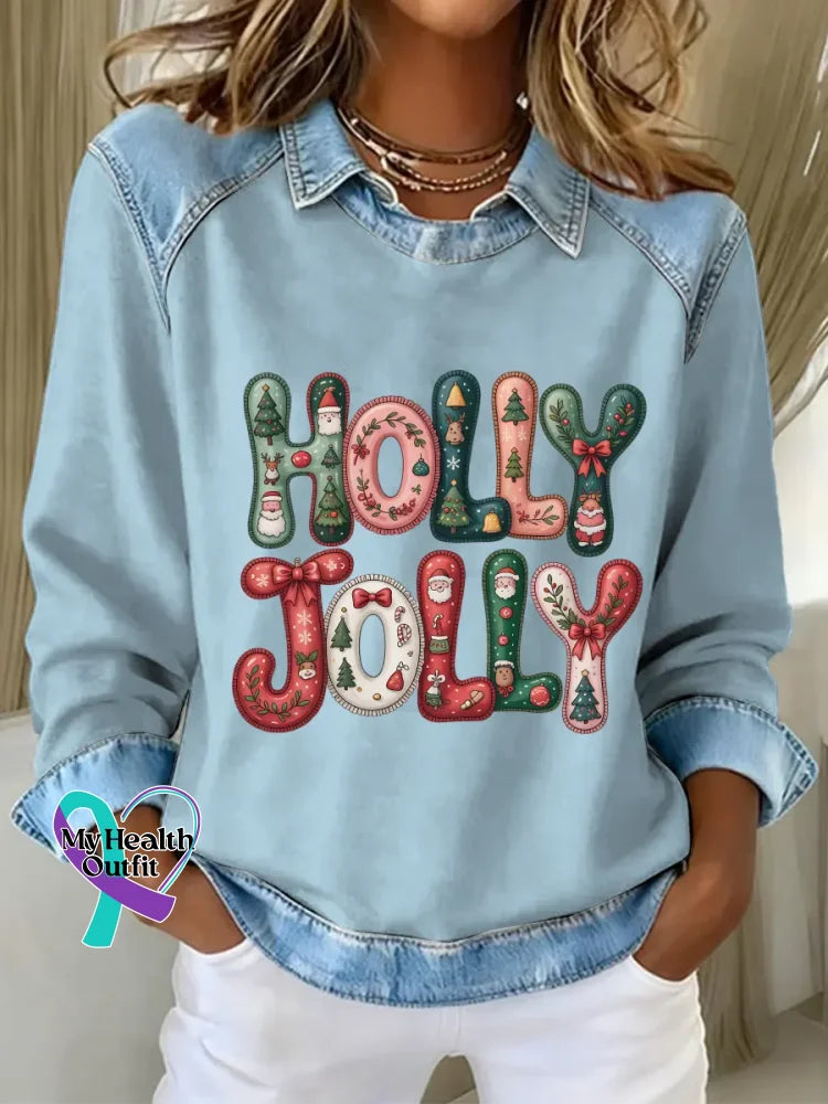 Woman’s Christmas Vintage Print Casual Sweatshirt Blue / S
