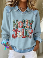 Woman’s Christmas Vintage Print Casual Sweatshirt Blue / S