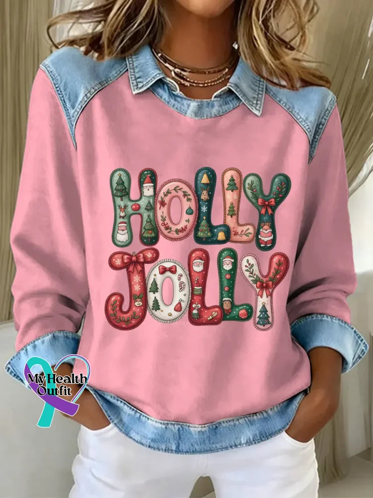 Woman’s Christmas Vintage Print Casual Sweatshirt Pink / S