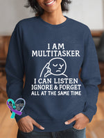 Woman’s I Am Multitasker Art Vintage Print Casual Sweatshirt Blue / S