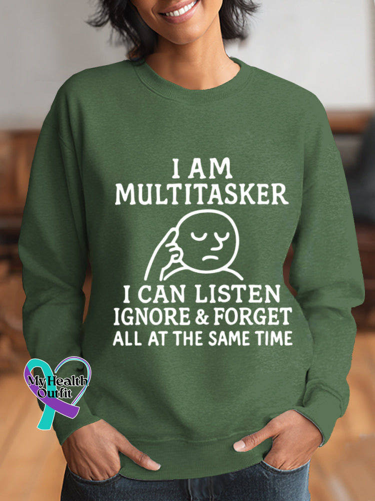Woman’s I Am Multitasker Art Vintage Print Casual Sweatshirt Green / S