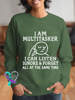 Woman’s I Am Multitasker Art Vintage Print Casual Sweatshirt Green / S