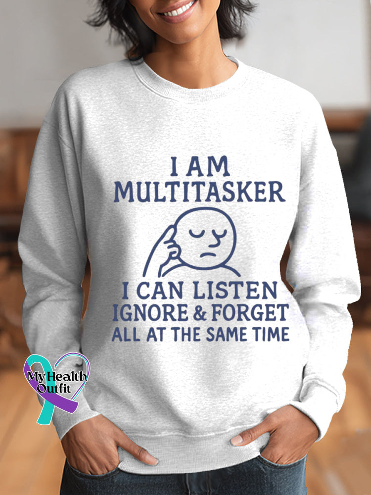 Woman’s I Am Multitasker Art Vintage Print Casual Sweatshirt White / S