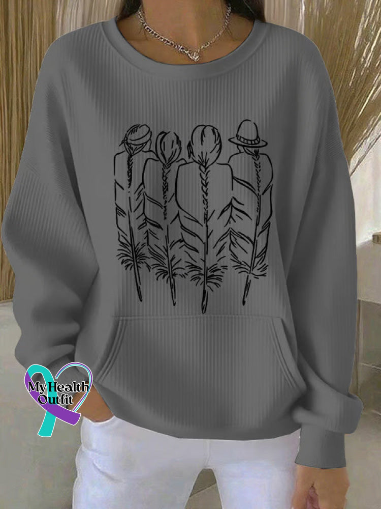 Woman’s Native American Heritage Month Art Vintage Print Casual Sweatshirt Grey / S