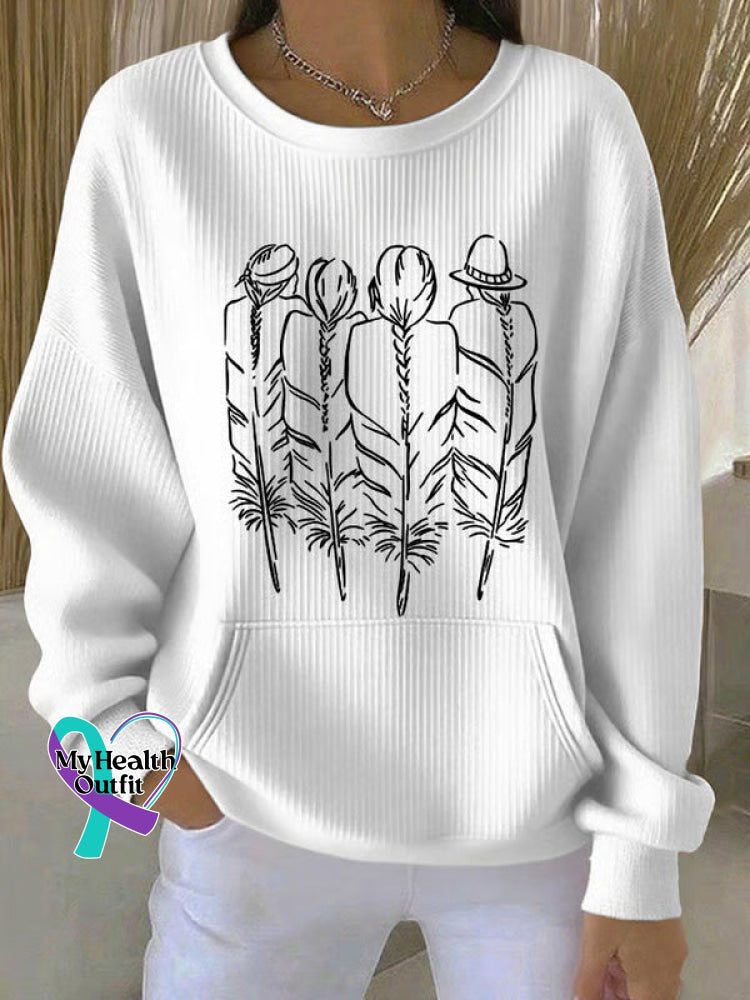 Woman’s Native American Heritage Month Art Vintage Print Casual Sweatshirt White / S