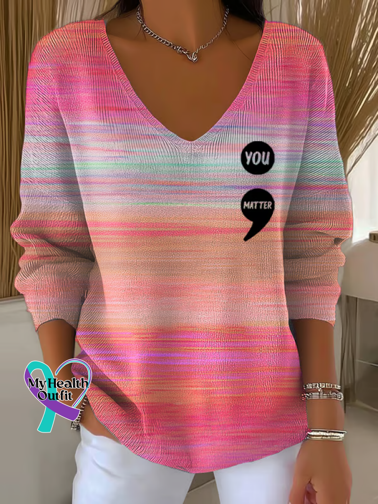 Women ’s You Matter Print V Neck Sweater Pink / S
