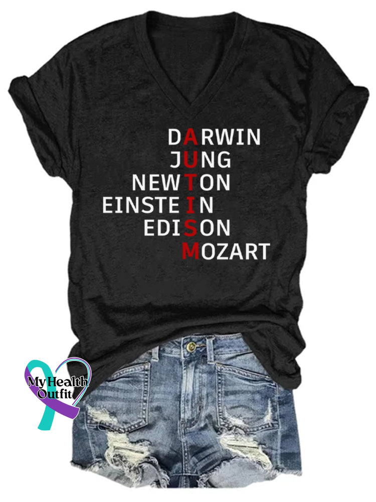 Women’s Autism Awareness Monogram Casual T-Shirt Black / S