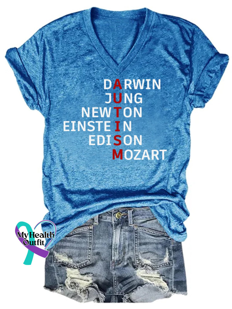 Women’s Autism Awareness Monogram Casual T-Shirt Blue / S