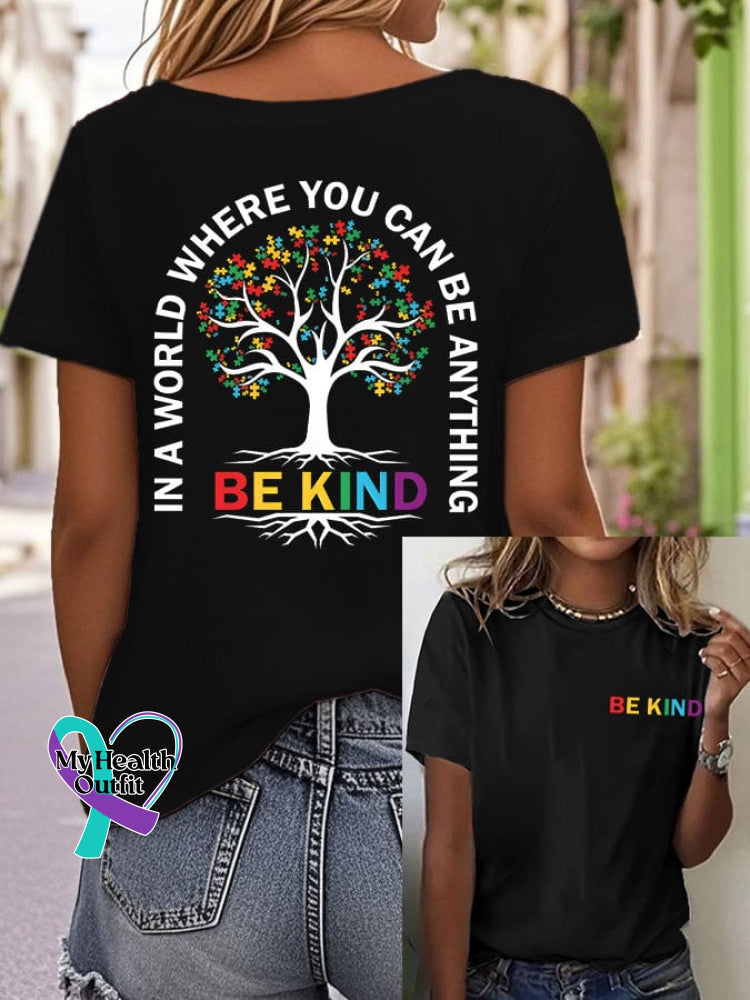Womens Autism Awareness Please Be Kind Printed Casual T-Shirt Black / S