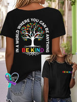 Womens Autism Awareness Please Be Kind Printed Casual T-Shirt Black / S