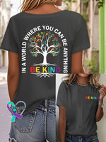 Womens Autism Awareness Please Be Kind Printed Casual T-Shirt Dark Grey / S