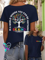 Womens Autism Awareness Please Be Kind Printed Casual T-Shirt Navy / S