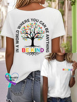 Womens Autism Awareness Please Be Kind Printed Casual T-Shirt White / S