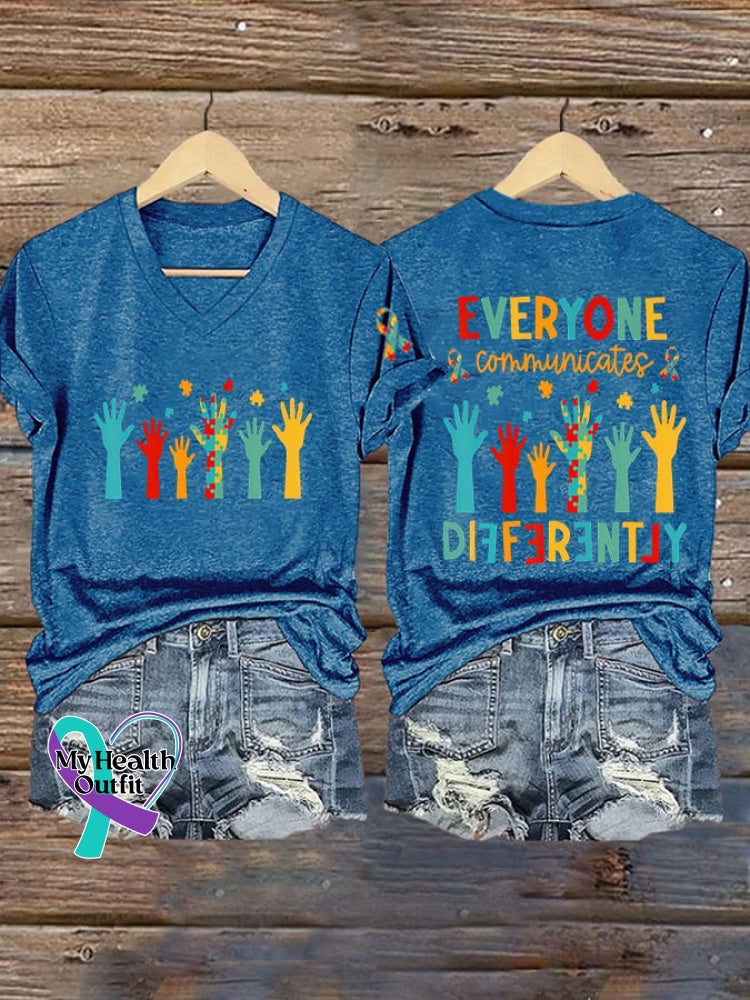 Womens Autism Awareness Print T-Shirt Blue / S