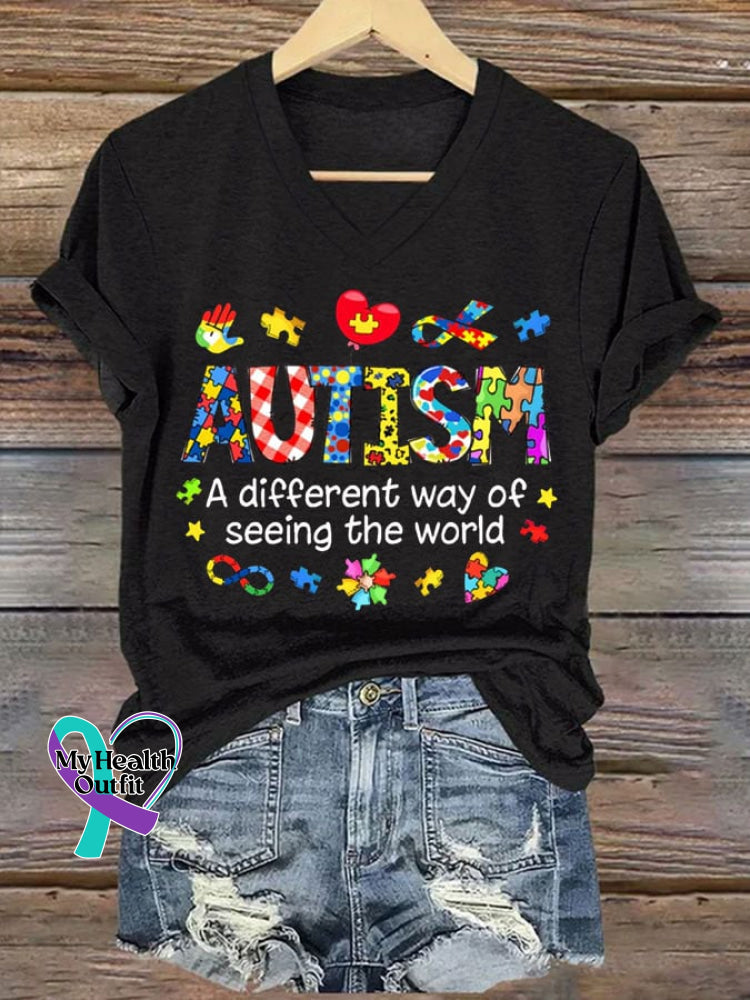 Women’s Autism Awareness Printed Casual T-Shirt Black / S