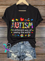 Women’s Autism Awareness Printed Casual T-Shirt Black / S