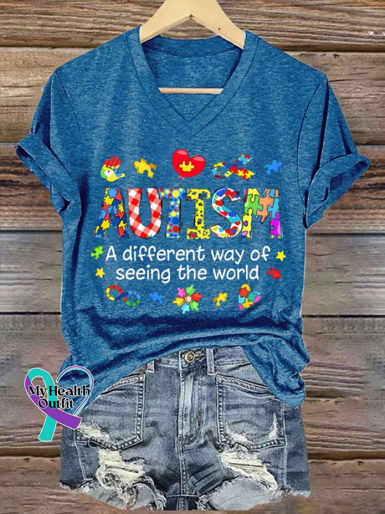 Women’s Autism Awareness Printed Casual T-Shirt Blue / S