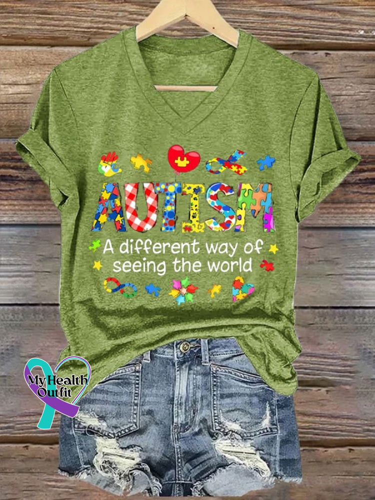 Women’s Autism Awareness Printed Casual T-Shirt Green / S