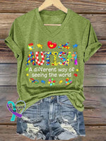 Women’s Autism Awareness Printed Casual T-Shirt Green / S