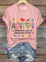 Women’s Autism Awareness Printed Casual T-Shirt Pink / S