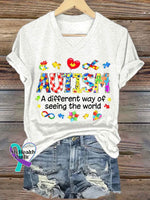 Women’s Autism Awareness Printed Casual T-Shirt White / S