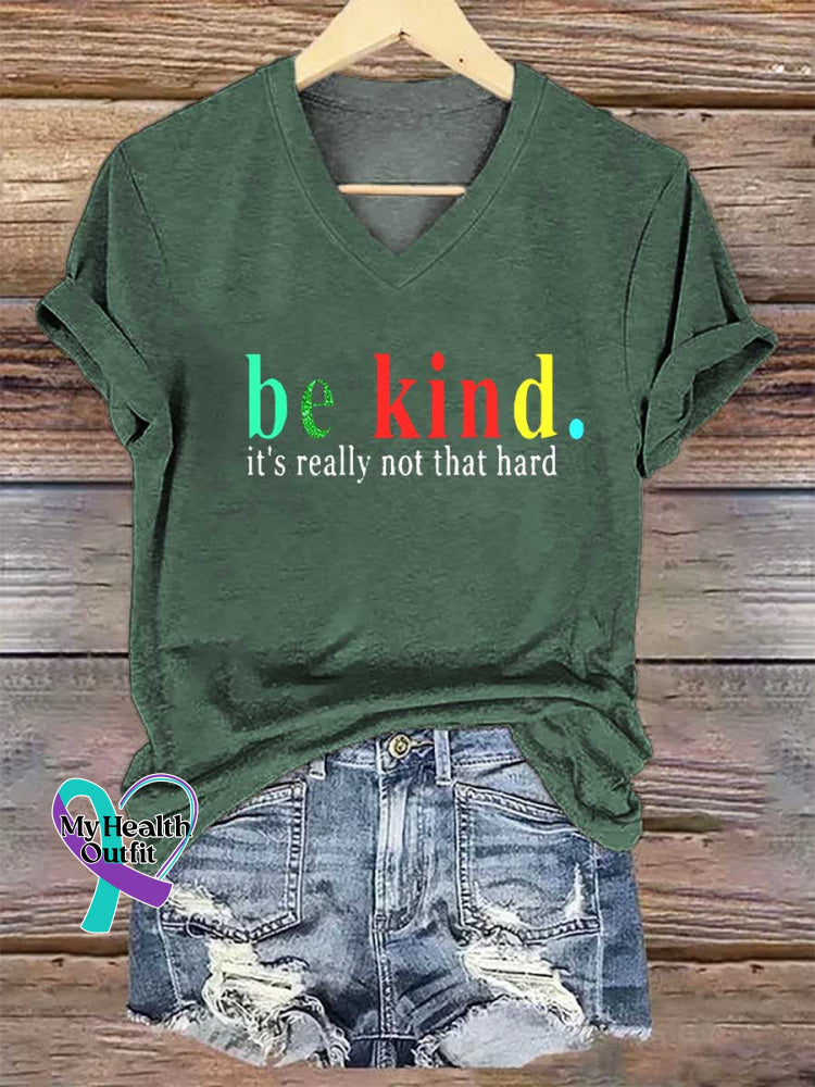 Women’s Be Kind It’s Really Not That Hard V-neck Casual T-Shirt Green / S