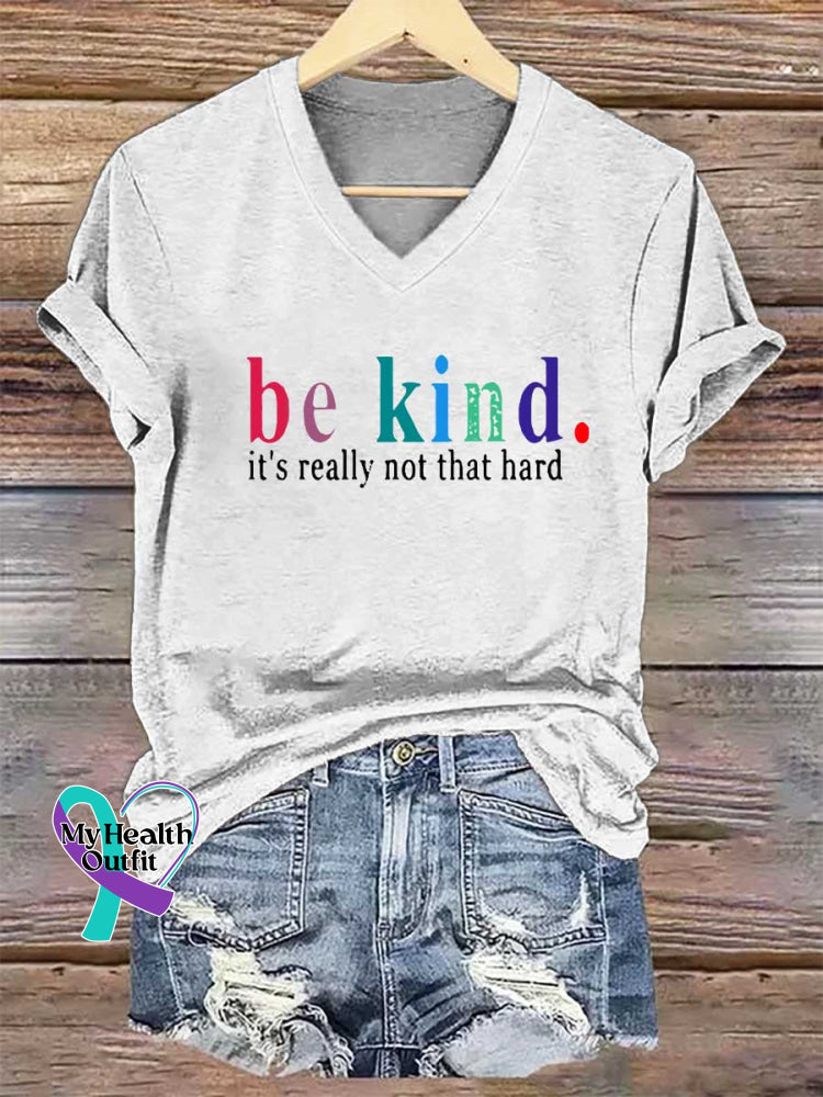 Women’s Be Kind It’s Really Not That Hard V-neck Casual T-Shirt White / S