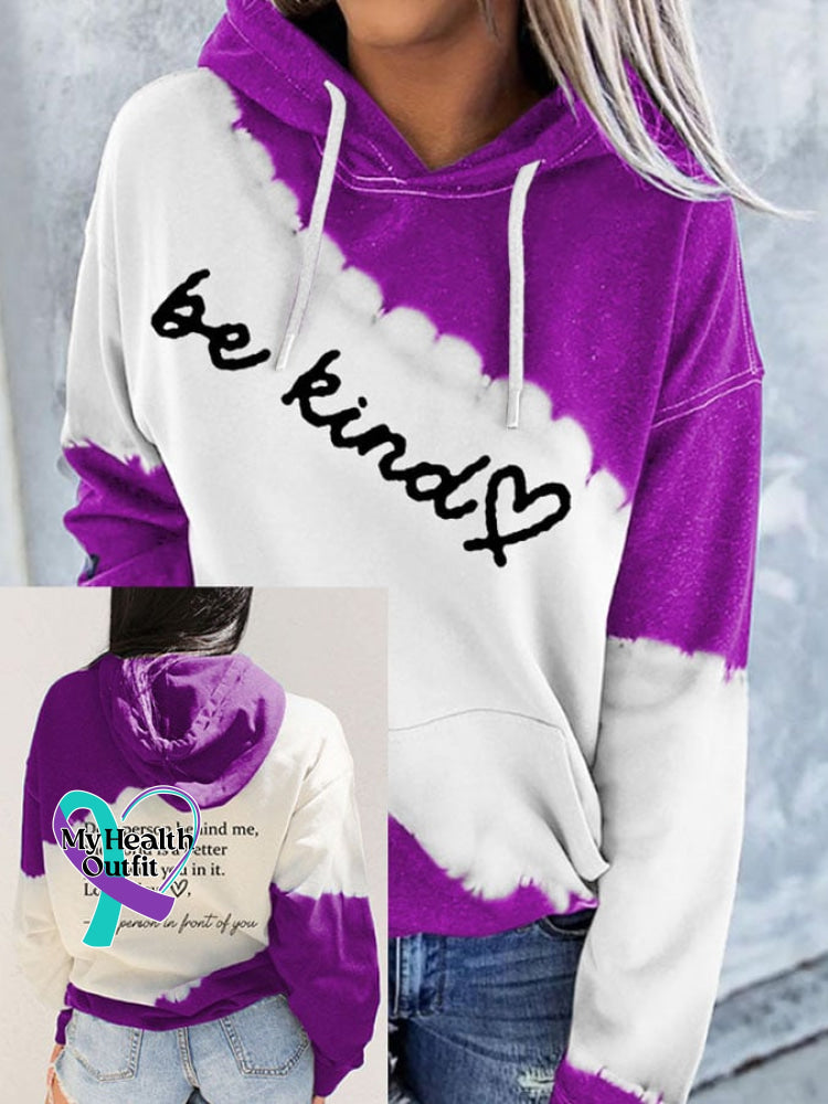 Women’s Be Kind Print Pocket Casual Hoodies Purple / S