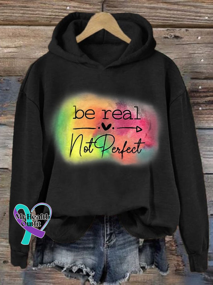 Women’s Be Real Not Perfect Print Casual Sweatshirt Black / S