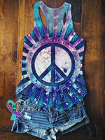 Women’s Blue And Purple Anti-War Peace Sign Print Tank Top / S