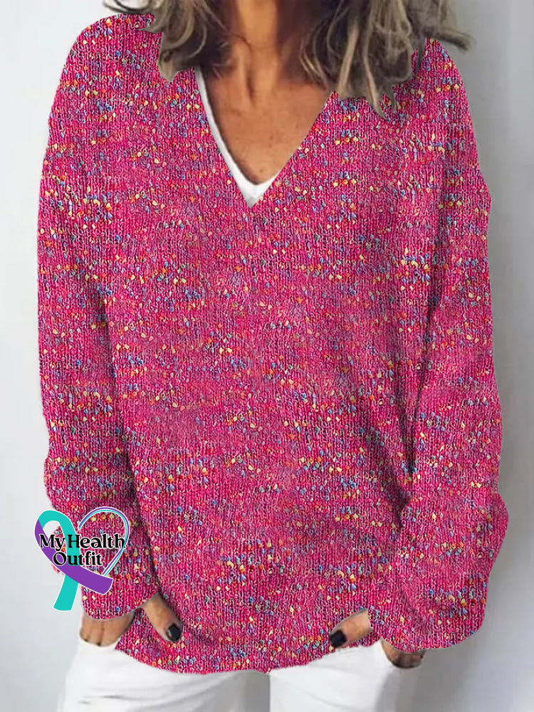 Women’s Breast Awareness Pink Print Casual Long Sleeve Sweater As Shown / S