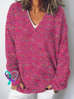 Women’s Breast Awareness Pink Print Casual Long Sleeve Sweater As Shown / S