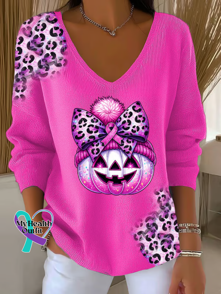 Women’s Breast Cancer Awareness Pumpkin Casual Pullover Sweater Pink / S