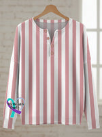 Breast Cancer Awareness Stripe Print Buttoned Cardigan Sweater Multicolor / S