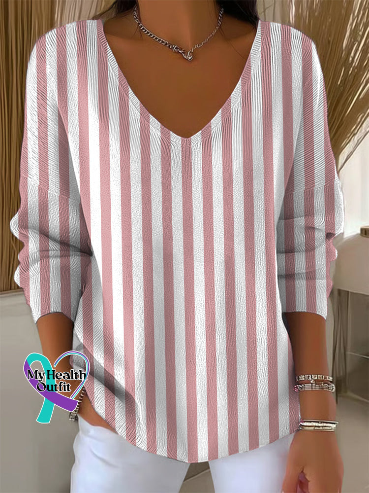 Women’s Breast Cancer Awareness Stripe Casual Pullover Sweater Multicolor / S