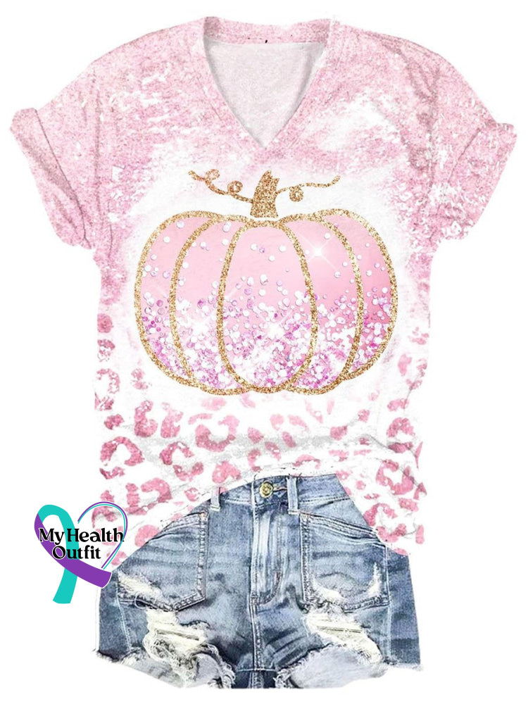 Women’s Breast Cancer Awareness V-Neck Casual T-Shirt 1 / S