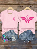 Women’s Breast Cancer Awareness V neck Casual T Shirt LightPink / S