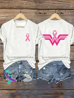 Women’s Breast Cancer Awareness V neck Casual T Shirt White / S