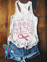 Women’s Breast Cancer Check Your Boobs Print Tank Top White / S