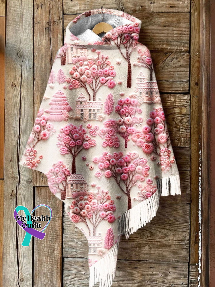 Women’s Breast Cancer Embroidered Printed Jacket Hooded Cape / S