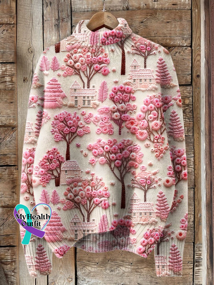 Women’s Breast Cancer Embroidered Printed Jacket Sweater/Turtleneck Pullover / S