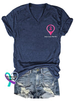 Women’s Breast Cancer Was Here BREAST CANCER AWARENESS V neck Casual T Shirt Blue / S