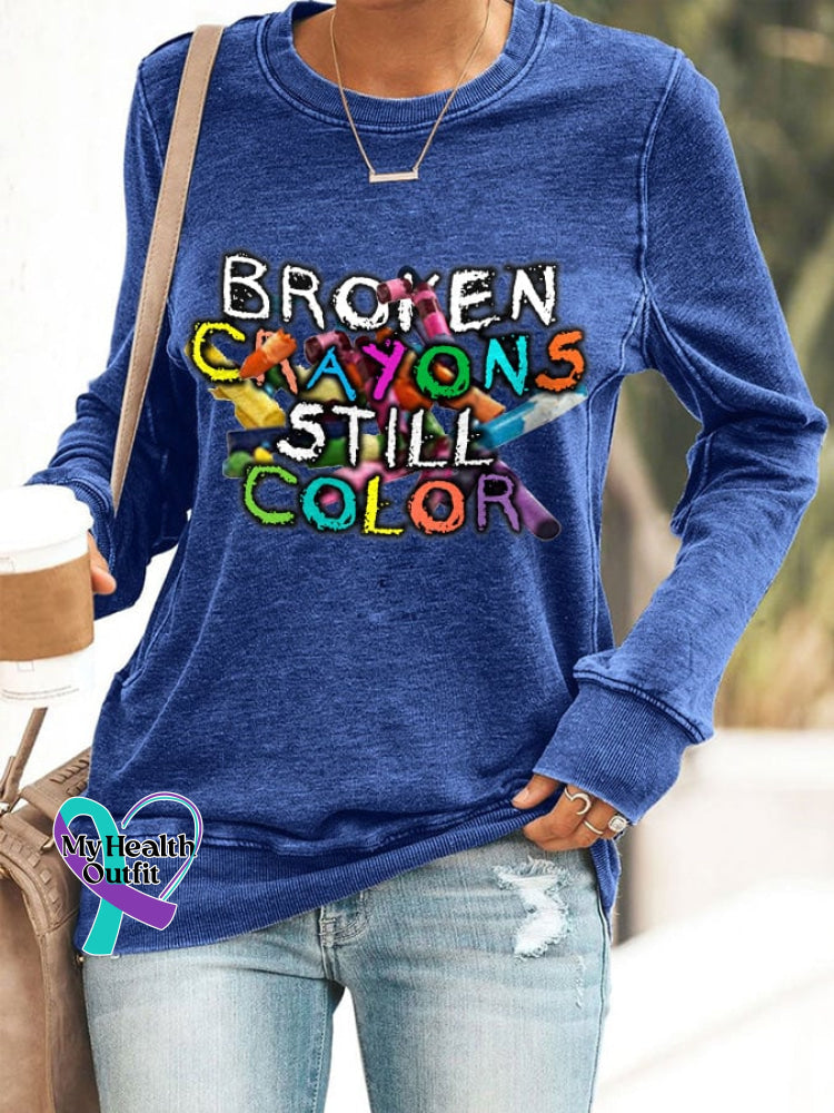 Women’s Broken Crayons Still Color Print Sweatshirt Blue / S