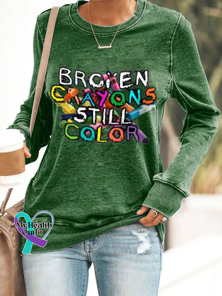 Women’s Broken Crayons Still Color Print Sweatshirt Green / S