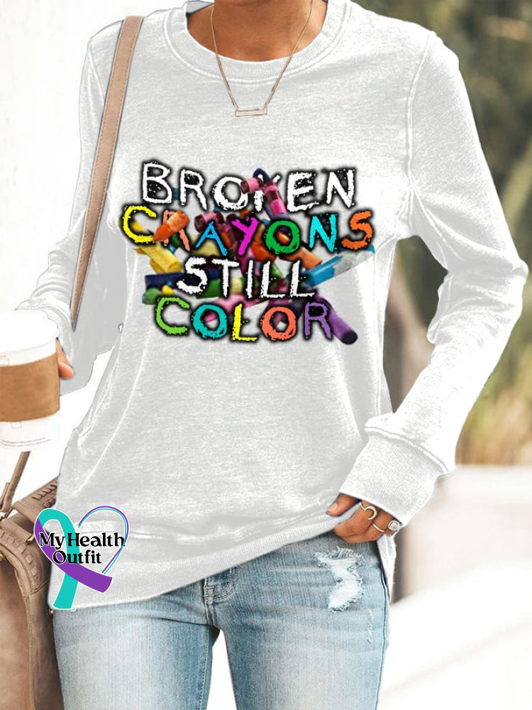 Women’s Broken Crayons Still Color Print Sweatshirt White / S