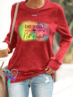 Women’s Casual Be Real Not Perfect Printed Long Sleeve Sweatshirt Red / S