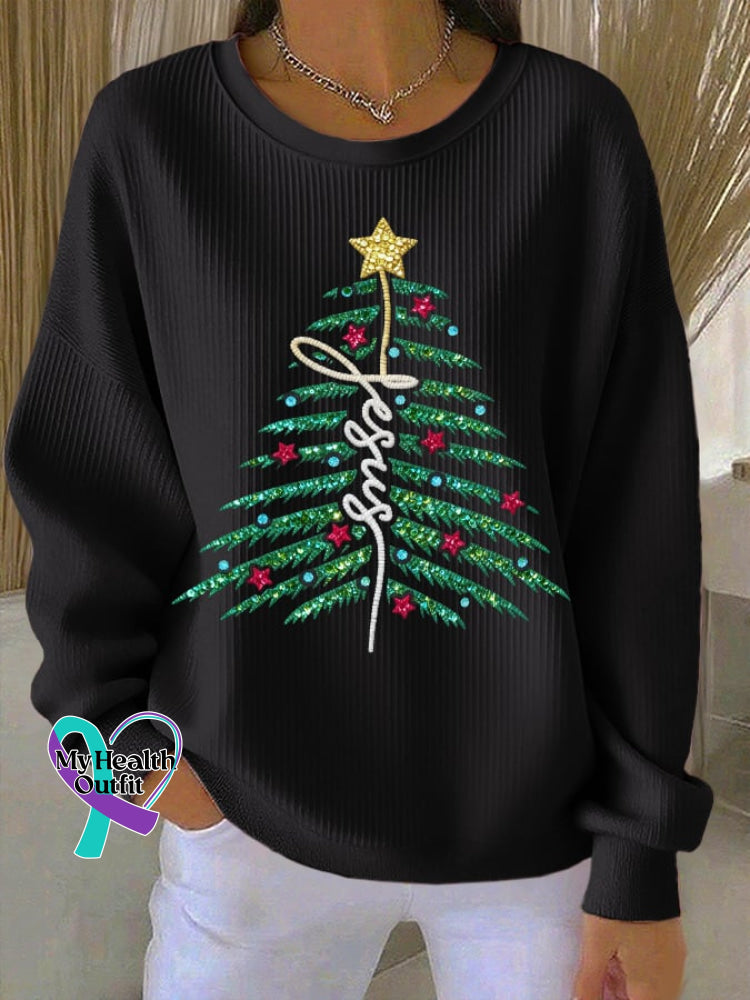 Women’s casual Christmas Jesus Christmas tree sweatshirt Black / S