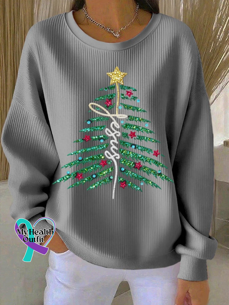 Women’s casual Christmas Jesus Christmas tree sweatshirt Gray / S
