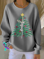 Women’s casual Christmas Jesus Christmas tree sweatshirt Gray / S