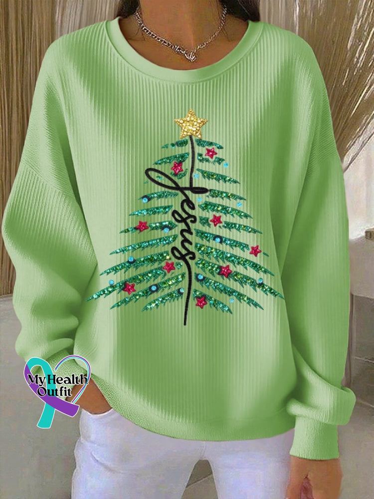 Women’s casual Christmas Jesus Christmas tree sweatshirt Green / S